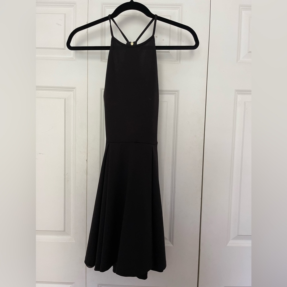 Black Halter Dress with Open and Lace Back